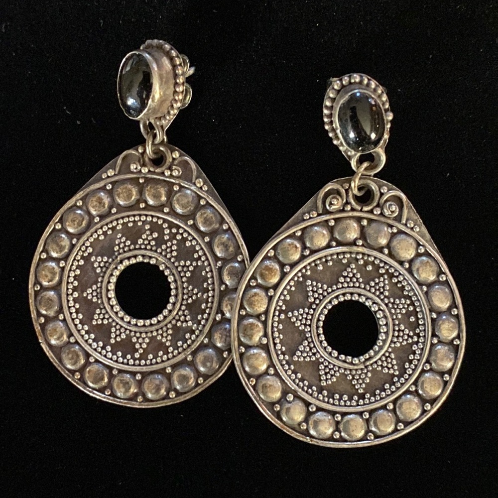 Sterling Silver & Onyx Native Earrings